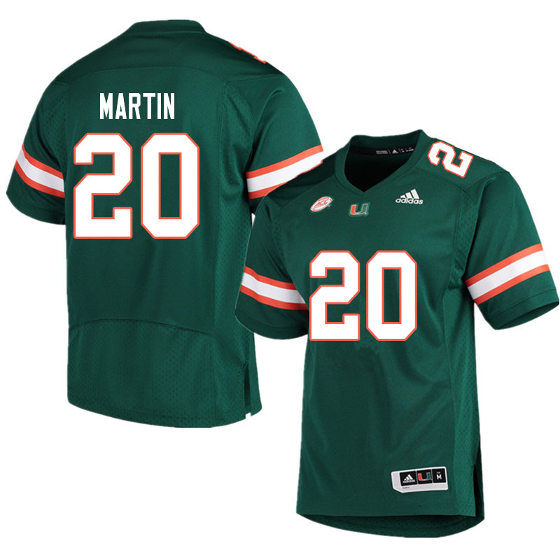 Adidas Miami Hurricanes #20 Asa Martin College Football Jerseys Sale-Green